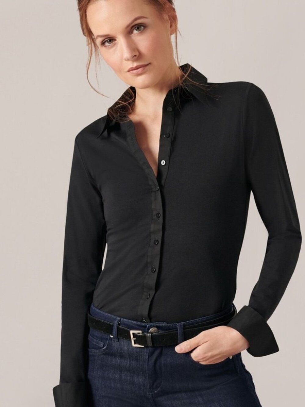 Anne Fontaine Nuage Shirt Black Stretch Jersey Shirt With Fitted Size 44